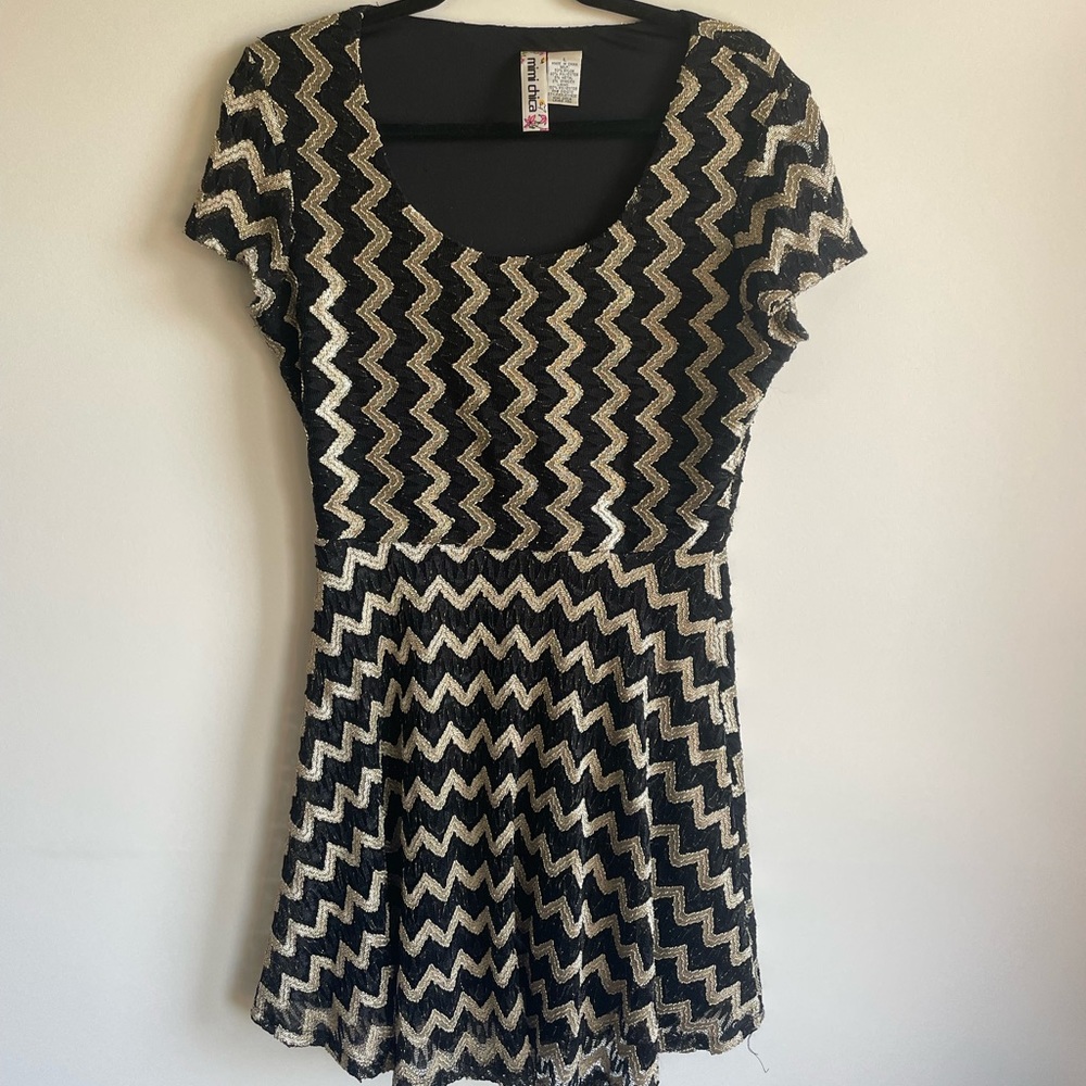 Black and gold chevron skater dress